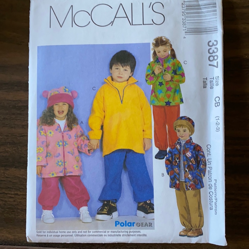 3/$15 New McCall’s Toddler’ Polar Gear Pattern